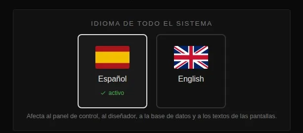 Selector de idioma con español e inglés