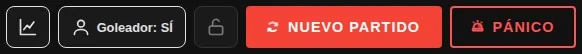 Barra inferior del panel con el interruptor Goleador: SÍ